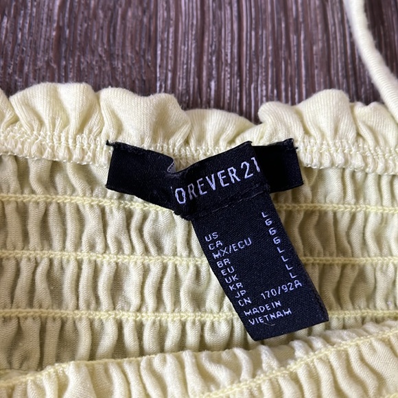 Smocked Bodysuit Bright Yellow Tank Top Sleeveless Straight Neck - Picture 2 of 4